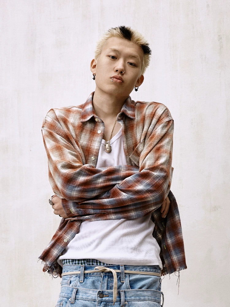 Remedy Gradient Washed Plaid Long Sleeve Shirt | Face 3 Face