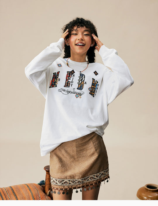 MEDM Ethnic Patch Embroidered Long Sleeve Tee | Face 3 Face