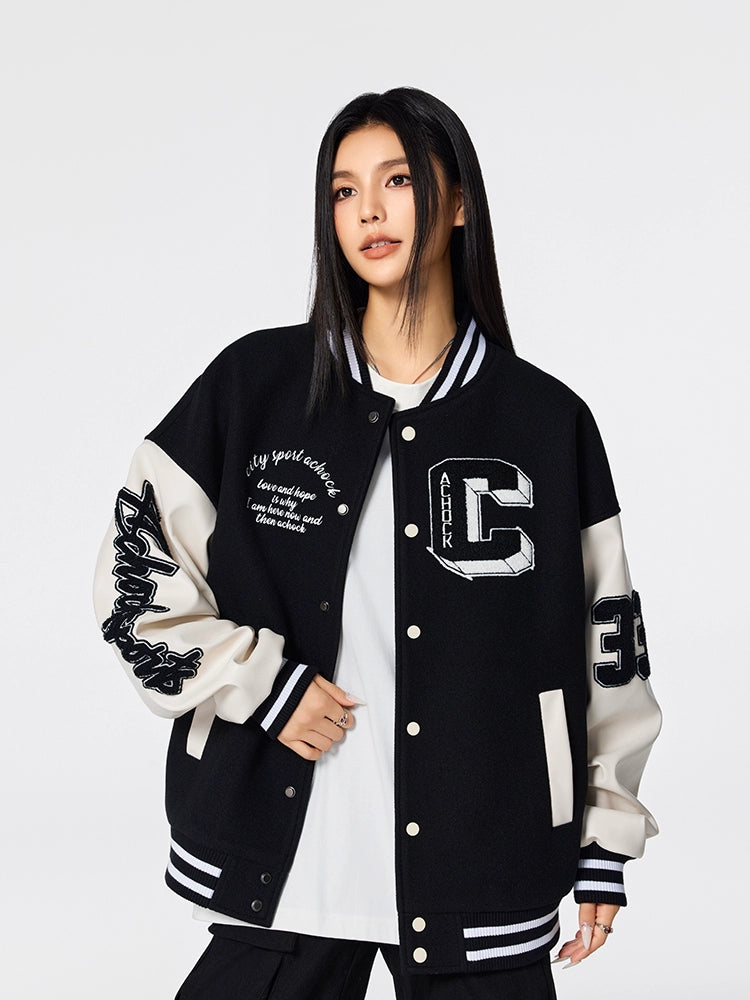 Racer varsity jacket | Achock Basic Embroidery Varsity Jacket | Face 3 Face