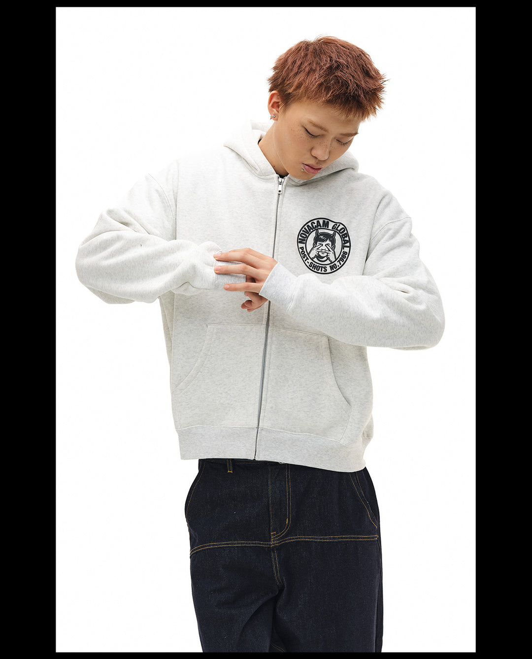 NOVACAM Vintage Monogram Print Zip Up Hoodie | Face 3 Face