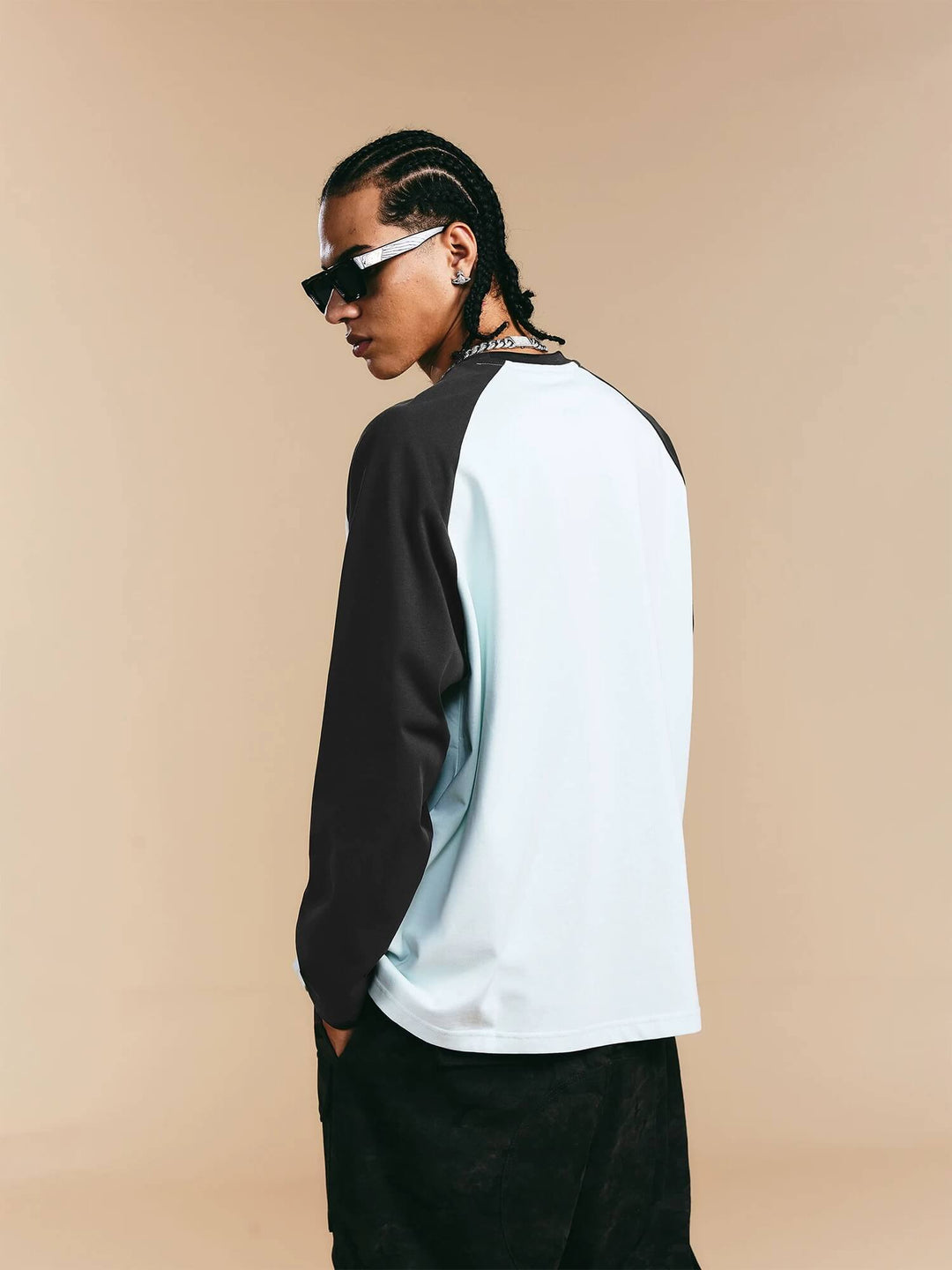 1807 ROLLTHEDICE 3D Embroidered Color Block Raglan Long Sleeve Tee | Face 3 Face