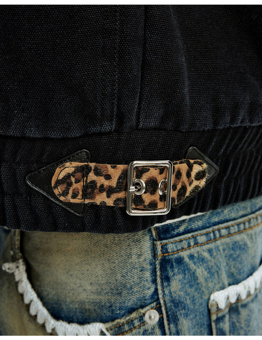 MEDM Leopard Collar Belted Work Jacket | Face 3 Face