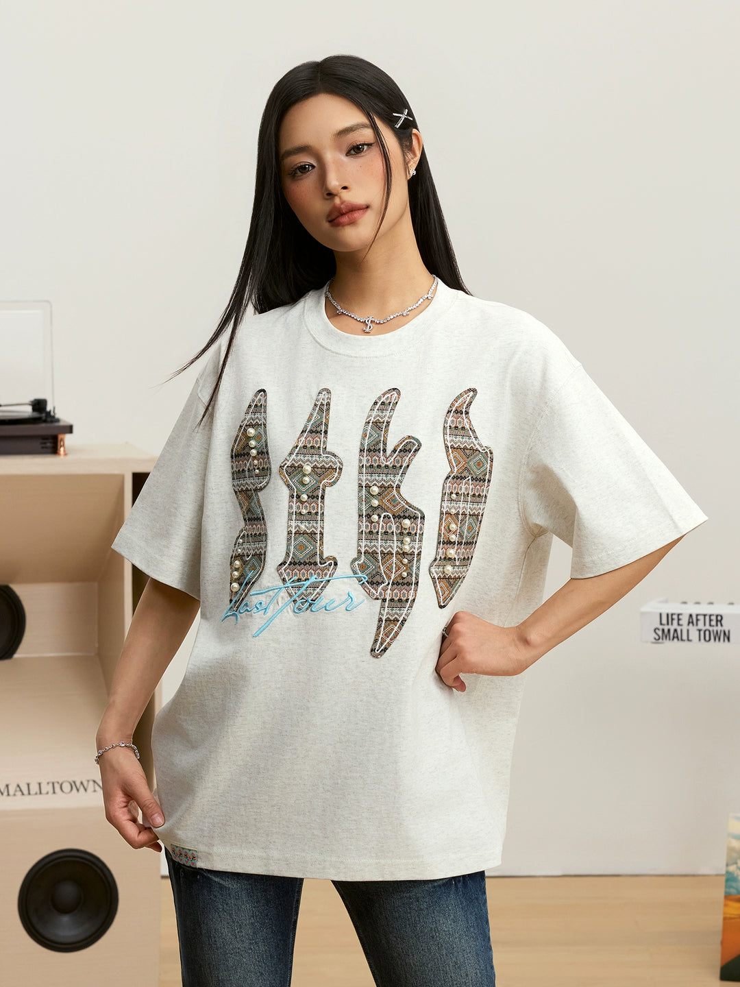 Small Town Kid Ethnic STKD Patch Pearl Embellished Tee | Face 3 Face