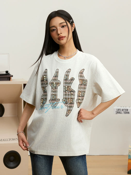 Small Town Kid Ethnic STKD Patch Pearl Embellished Tee | Face 3 Face