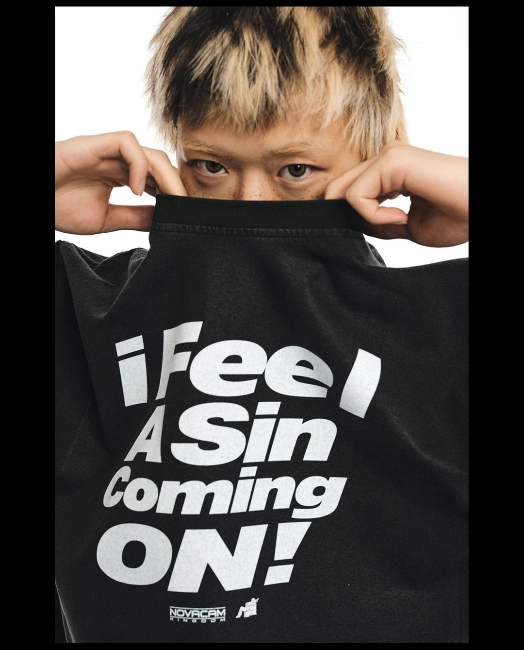 NOVACAM Vintage Letter Washed Black Stitch Tee | Face 3 Face