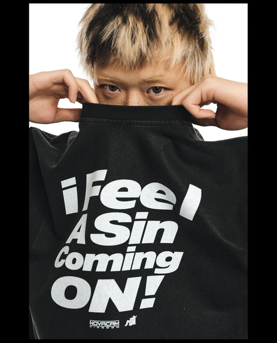 NOVACAM Vintage Letter Washed Black Stitch Tee | Face 3 Face