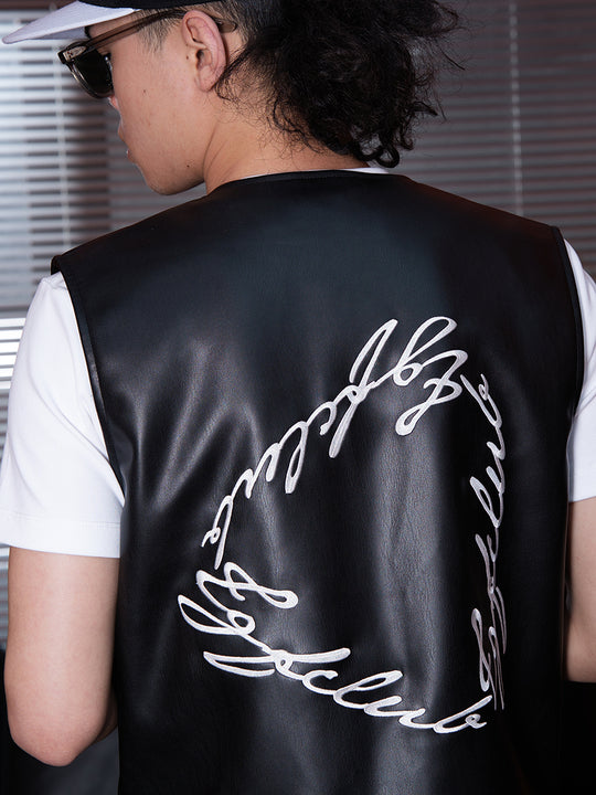 TGFCLUB 223 Embroidered PU Leather Vest | Face 3 Face