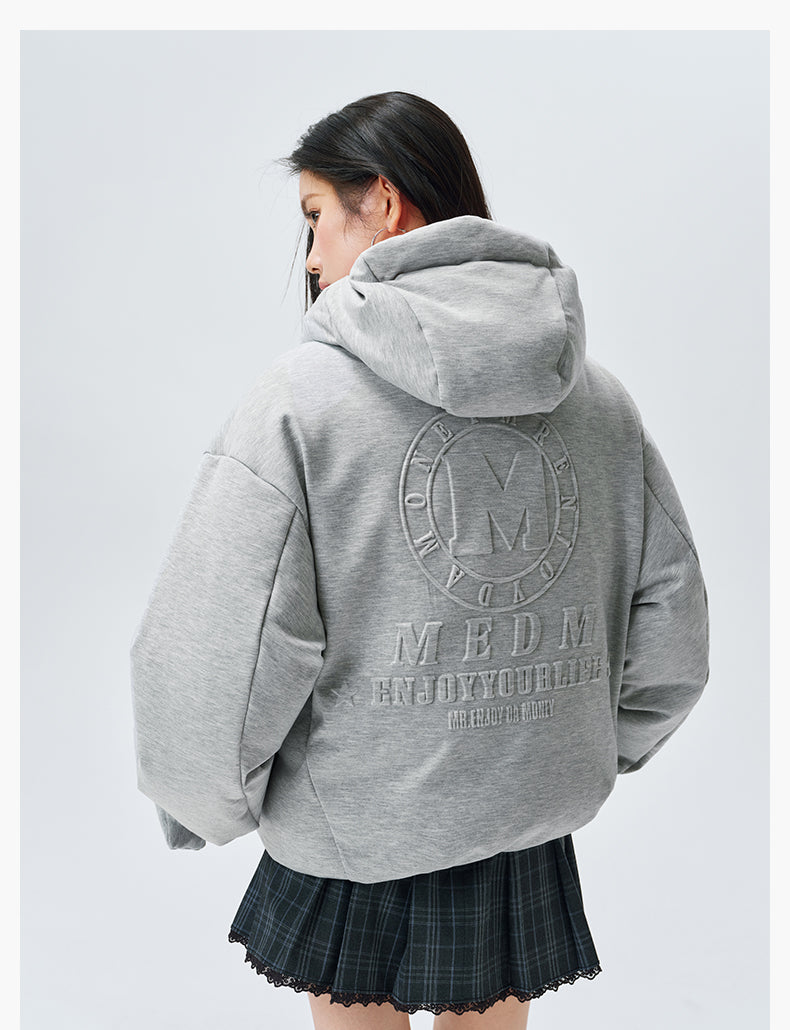 MEDM Embossed Logo Hooded Down Jacket | Face 3 Face