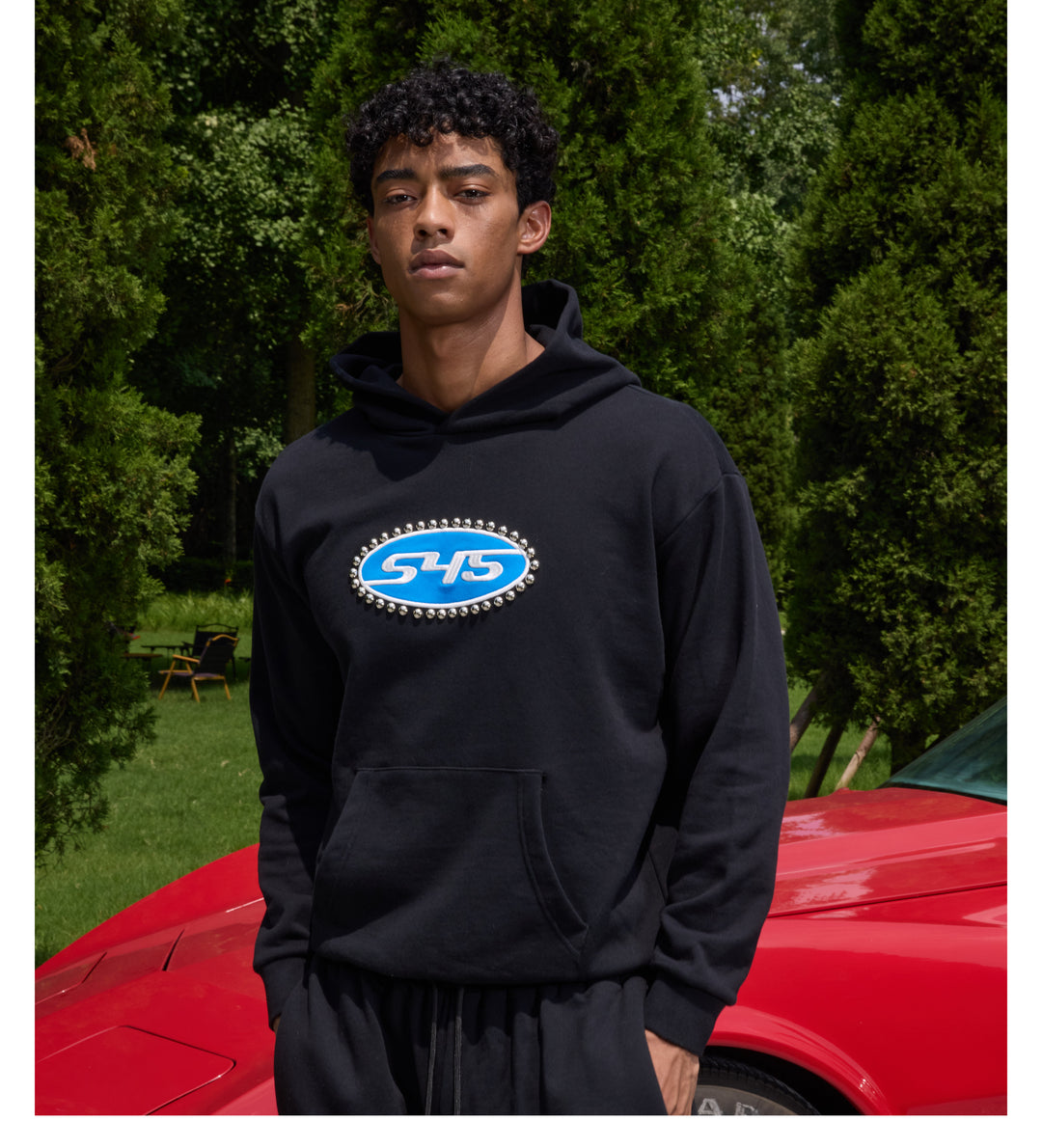 S45 Patch Embroidered Studded Logo Hoodie | Face 3 Face