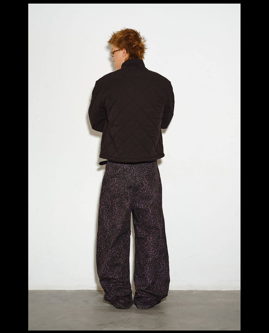NOVACAM Purple Leopard Print Curved Baggy Pants | Face 3 Face