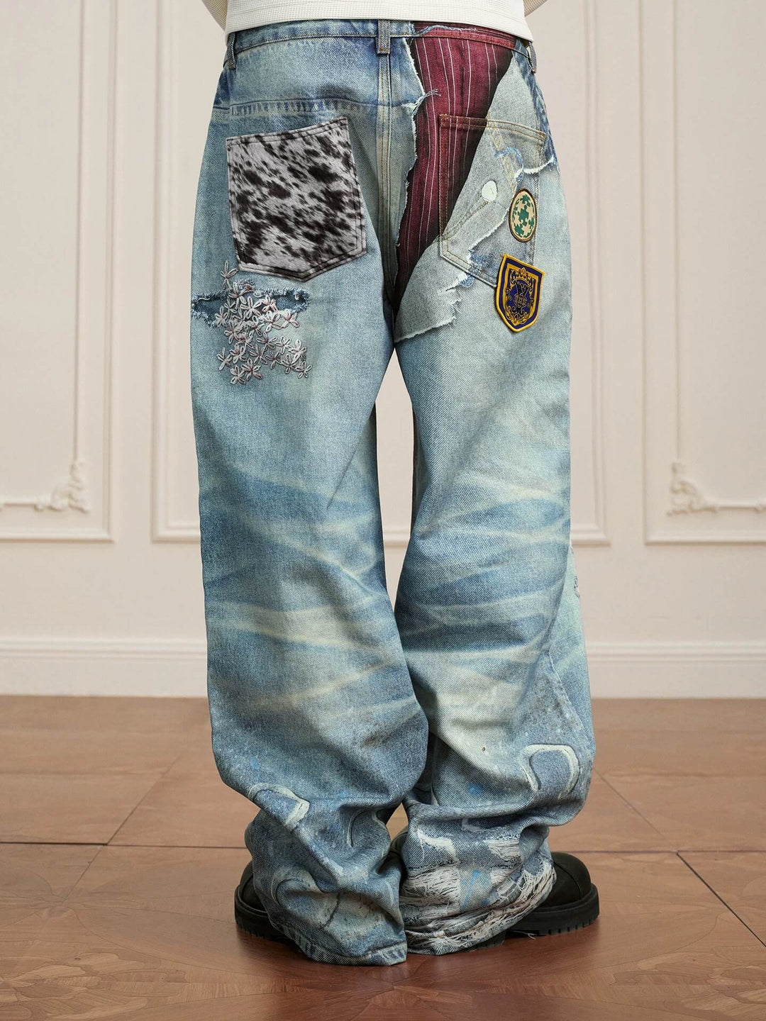 YADcrew 3D Digital Print Patch Embroidered Jeans | Face 3 Face