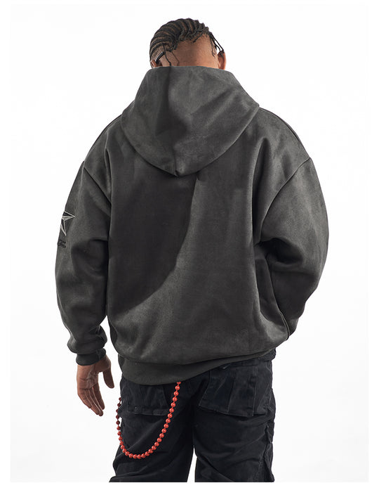 F3F Select Embroidered Faux Suede Hoodie | Face 3 Face