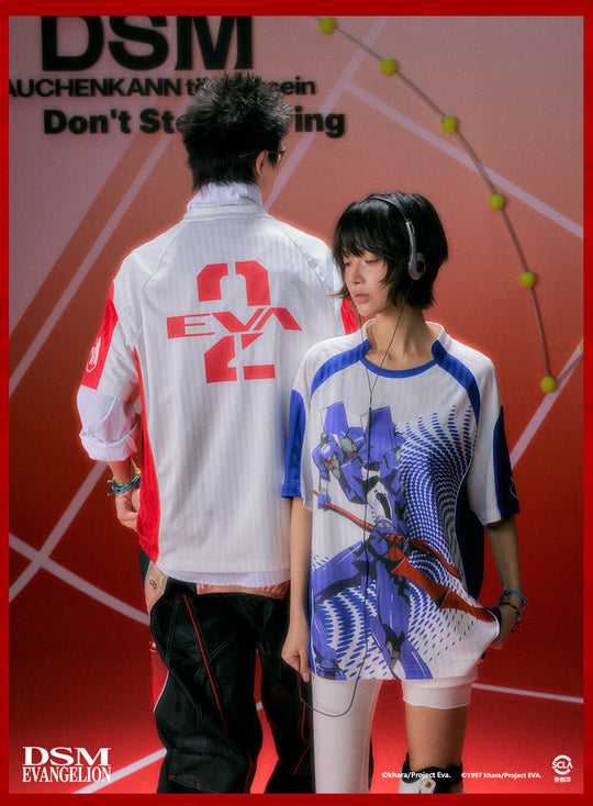 DSM x EVA Unit Graphic Print Striped Short Sleeve Soccer Jersey