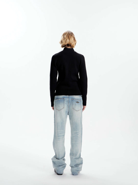 KARMANISTIC Metal Logo Label Studded Washed Slim Jeans | Face 3 Face