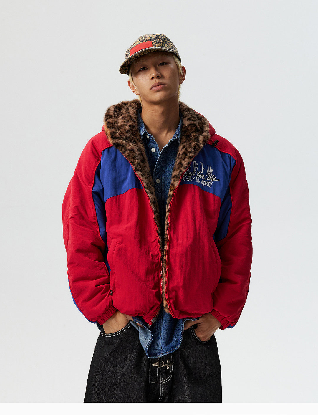 MEDM Reversible Leopard Fur Hooded Track Jacket | Face 3 Face