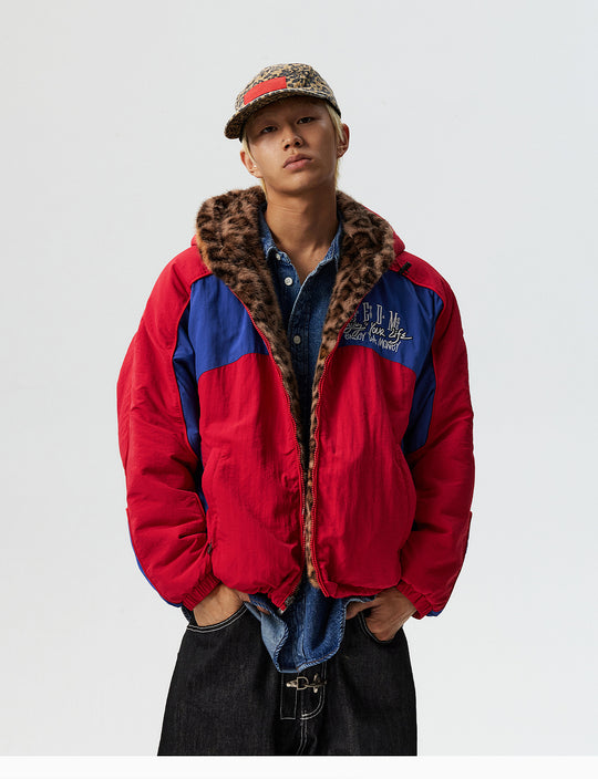 MEDM Reversible Leopard Fur Hooded Track Jacket | Face 3 Face