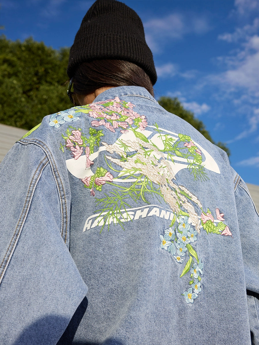 Harsh and Cruel Floral Embroidered Washed Denim Jacket | Face 3 Face