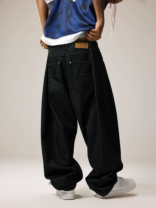 Remedy Waist Button Black Baggy Jeans | Face 3 Face