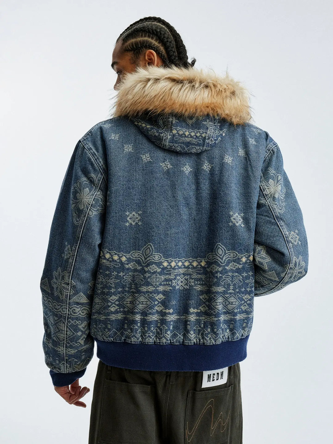 MEDM Ethnic Paisley Denim Hooded Jacket | Face 3 Face