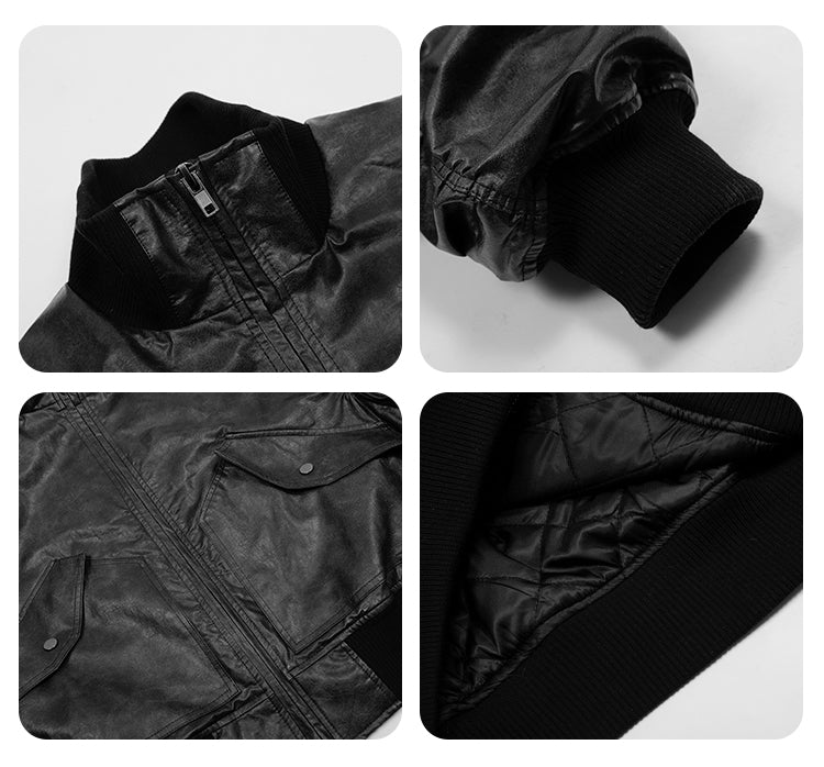 F3F Select Big Arm Pockets PU Leather MA-1 Bomber Jacket | Face 3 Face
