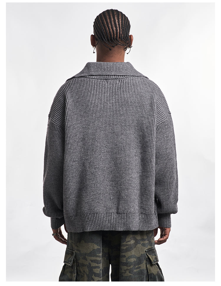 F3F Select Wide Lapel Gray Button Knit Cardigan | Face 3 Face