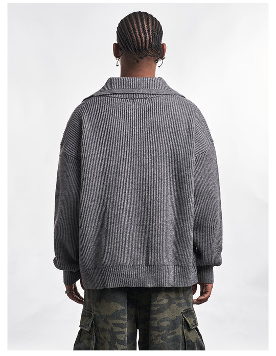 F3F Select Wide Lapel Gray Button Knit Cardigan | Face 3 Face