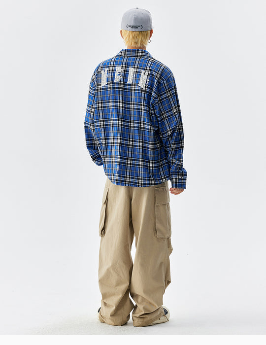 MEDM Blue Pearl Embroidery Plaid Long Sleeve Shirt | Face 3 Face