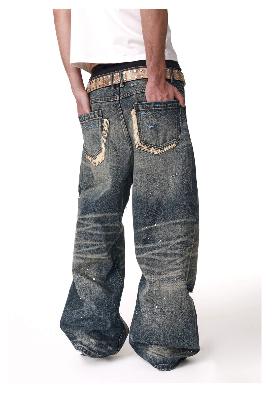 ANTIDOTE Distressed Leopard Patchwork Washed Jeans | Face 3 Face