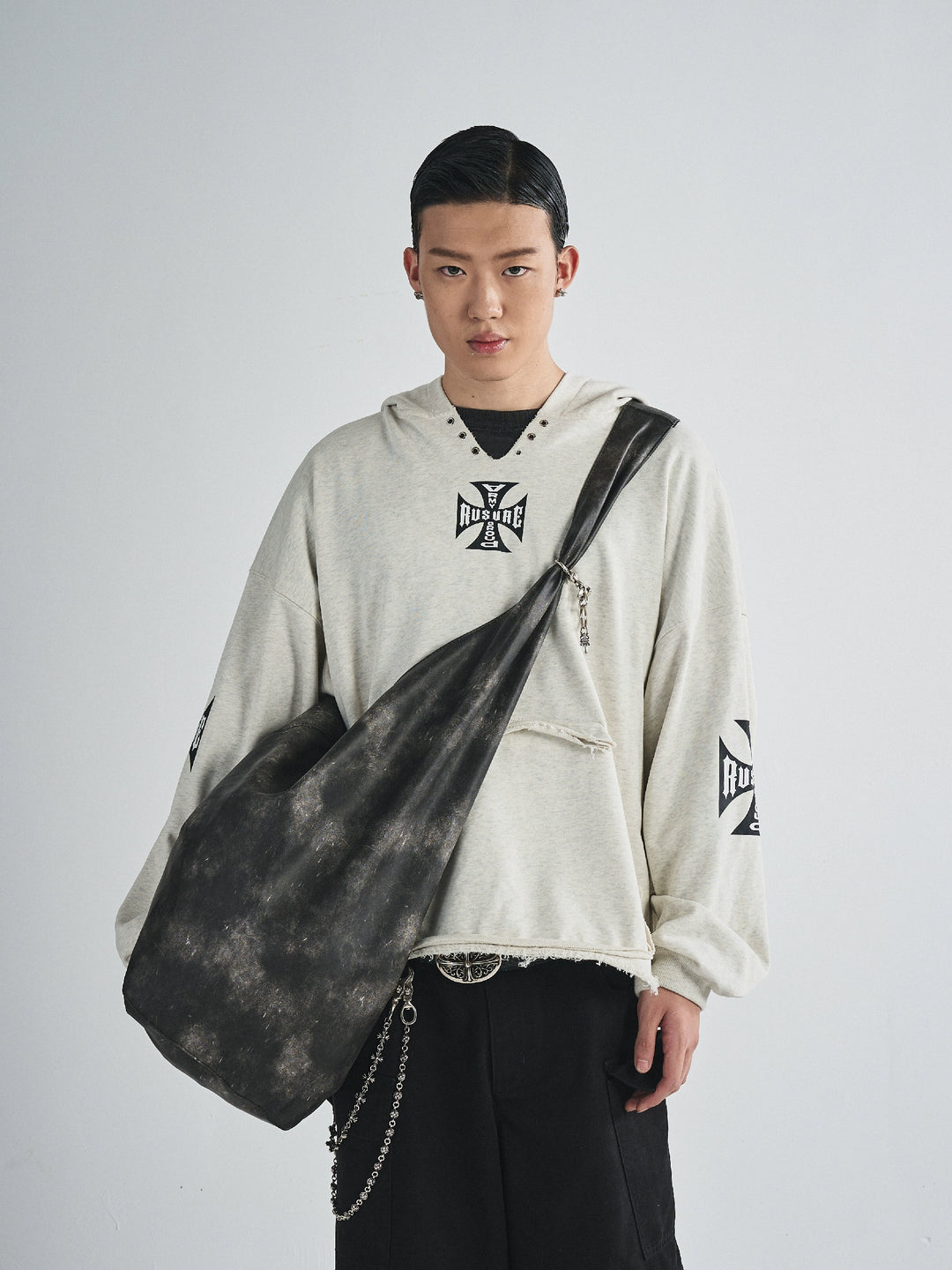 RUSURE V Neck Cross Logo Destruction Hoodie | Face 3 Face