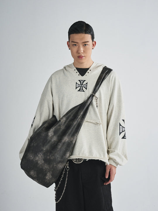 RUSURE V Neck Cross Logo Destruction Hoodie | Face 3 Face