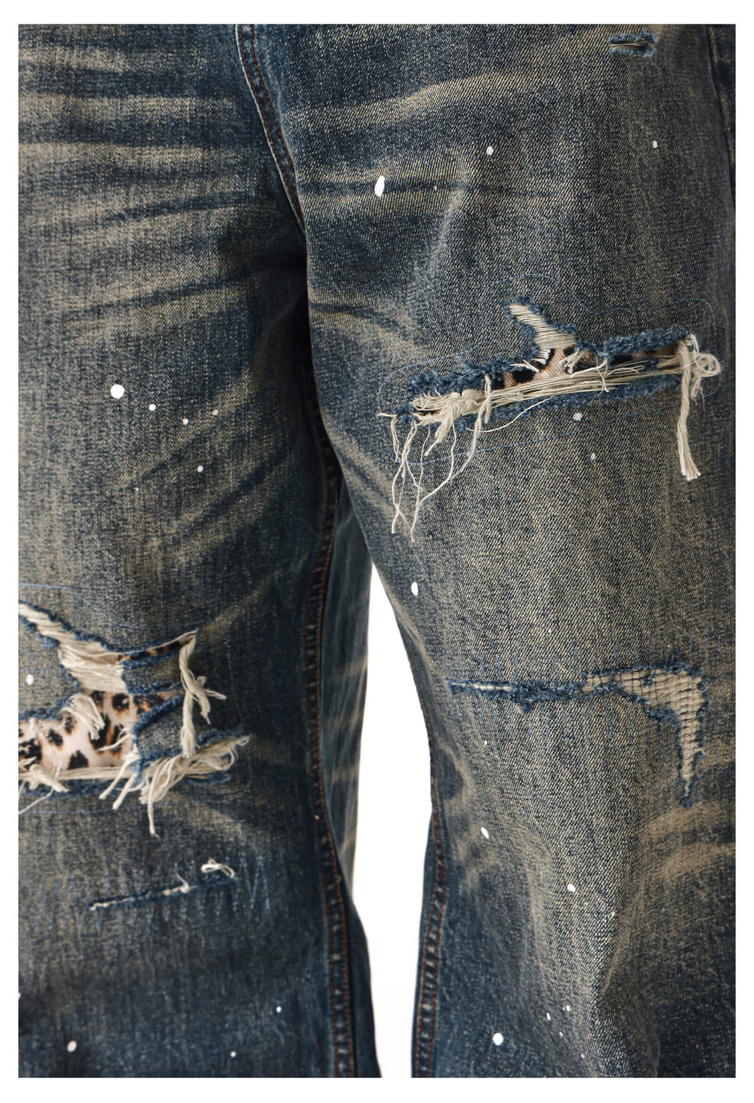 ANTIDOTE Distressed Leopard Patchwork Washed Jeans | Face 3 Face