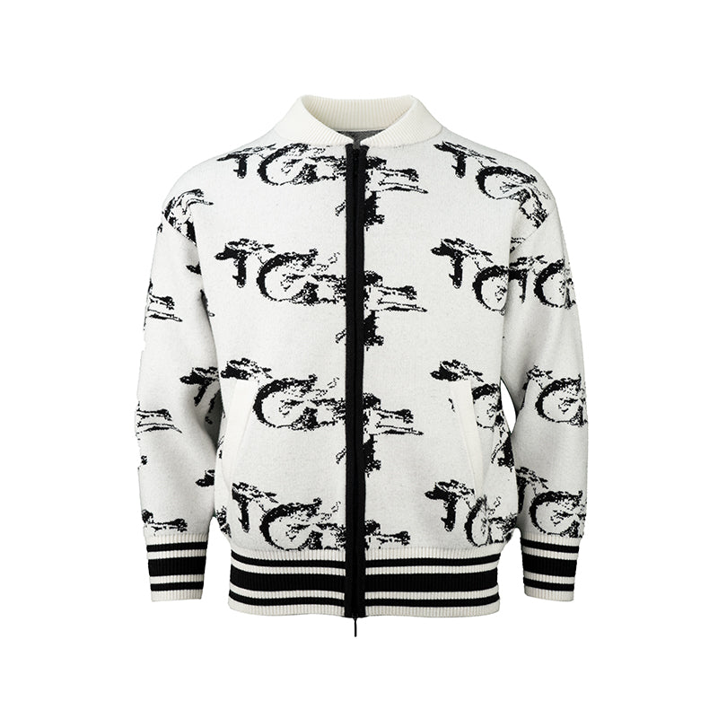 TGFCLUB Jacquard Zip Up Knit Jacket | Face 3 Face