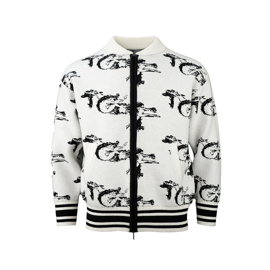 TGFCLUB Jacquard Zip Up Knit Jacket | Face 3 Face