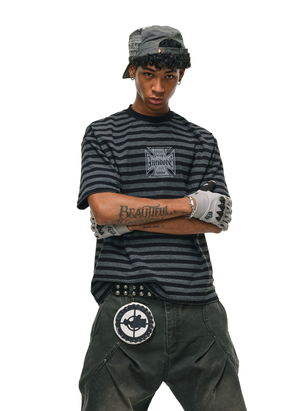 ANTIDOTE Cross Printed Striped Tee | Face 3 Face