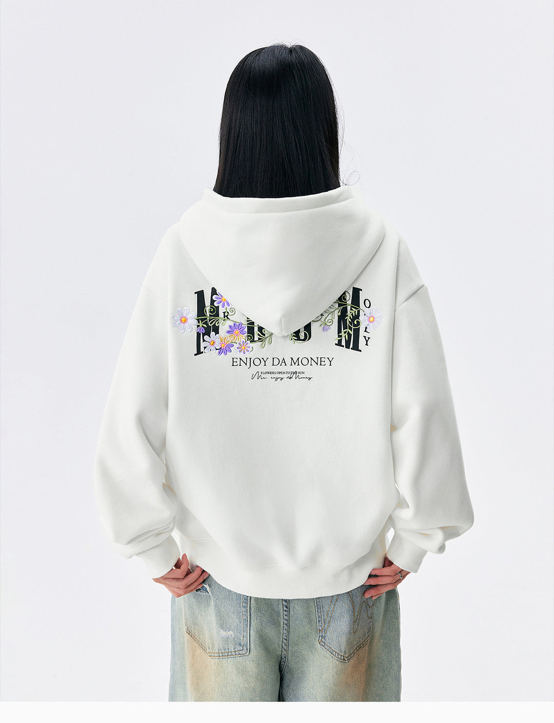MEDM Floral Logo Embroidered Zip Up Hoodie | Face 3 Face