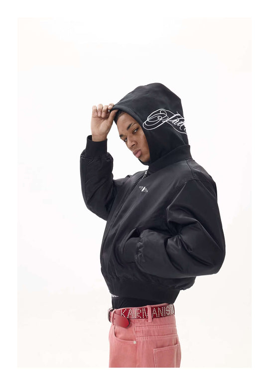 KARMANISTIC Embroidered Hooded Puffer Bomber Jacket | Face 3 Face