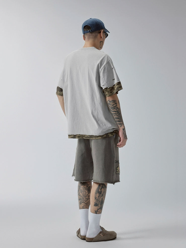 F2CE Old Washed Print Sweat Shorts | Face 3 Face