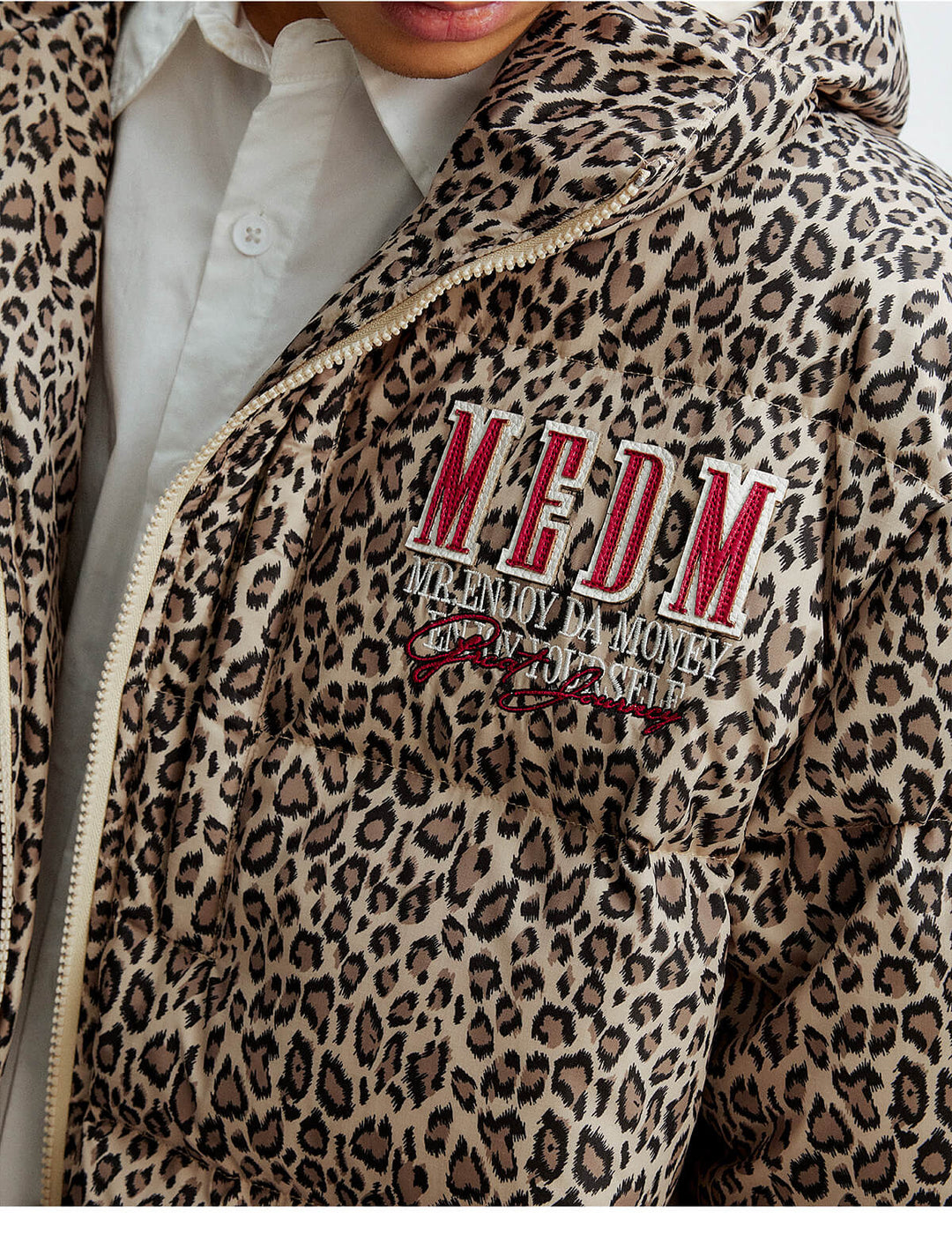 MEDM Leopard Leather Patch Puffer Jacket | Face 3 Face