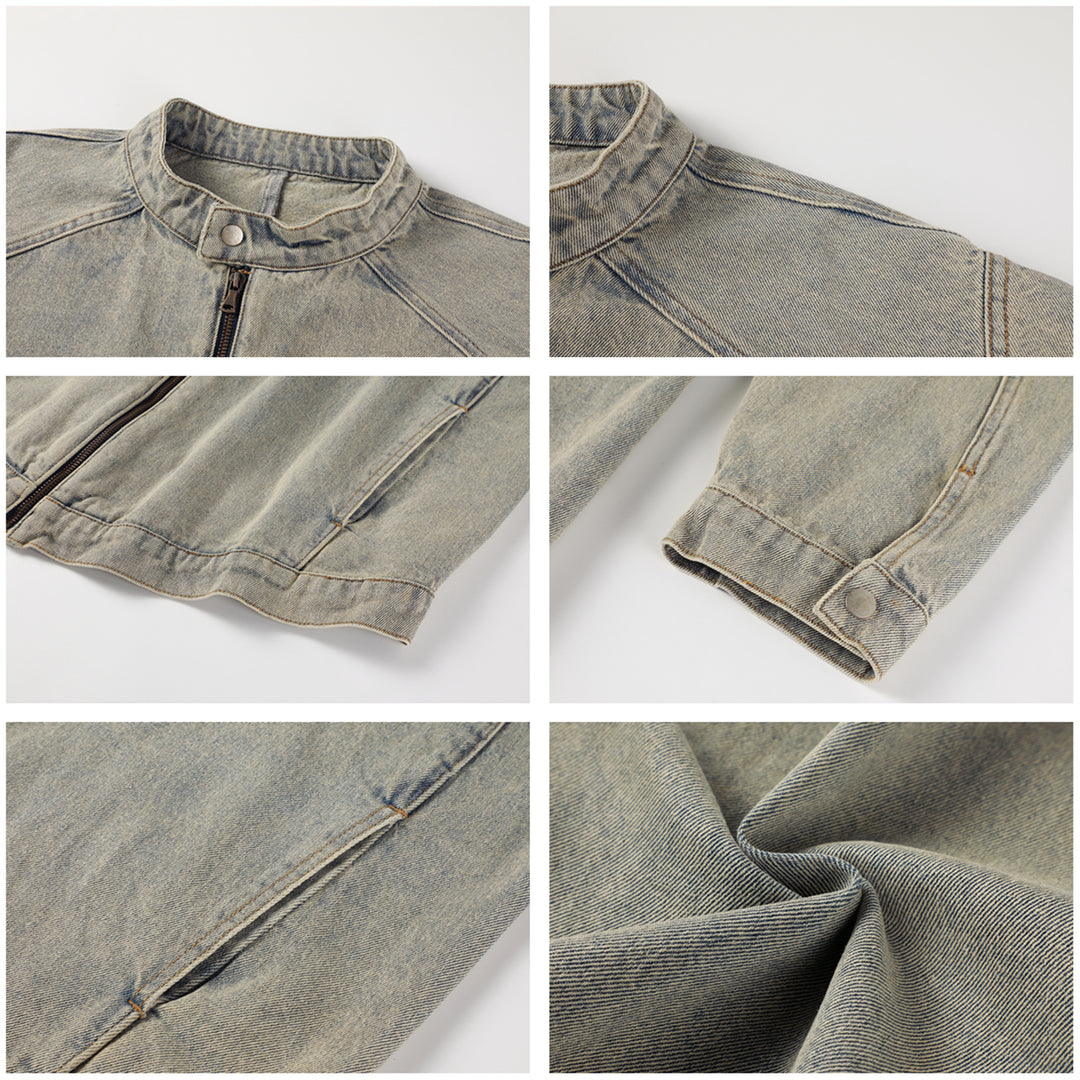 NOVACAM Washed Heavy-Duty Short Work Denim Jacket | Face 3 Face