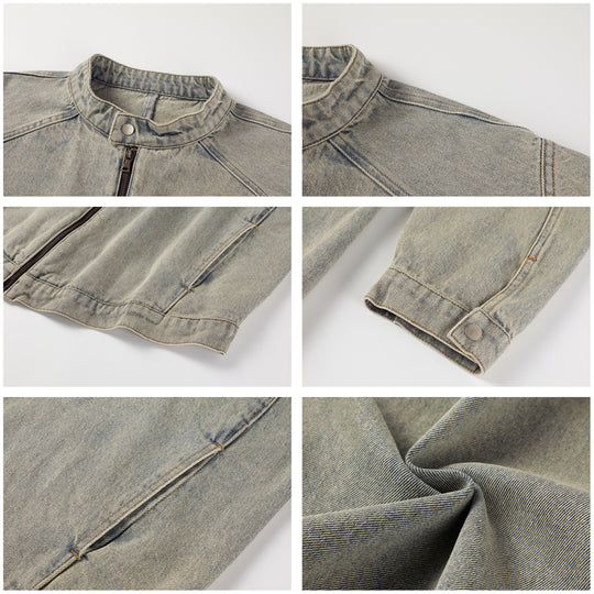 NOVACAM Washed Heavy-Duty Short Work Denim Jacket | Face 3 Face