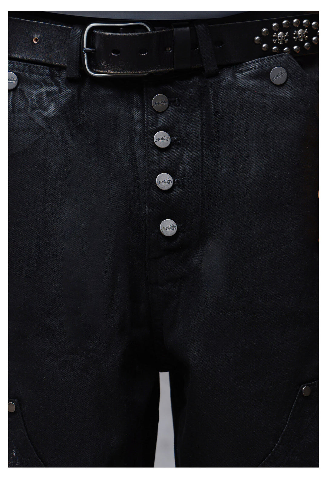 ANTIDOTE Brushed Waxed Studded Double Knee Cutoff Baggy Shorts | Face 3 Face