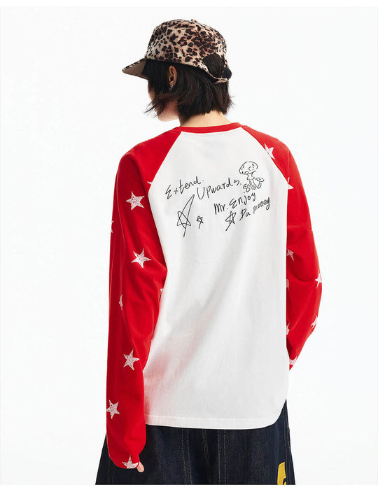 MEDM Star Print Raglan Long Sleeve Tee | Face 3 Face