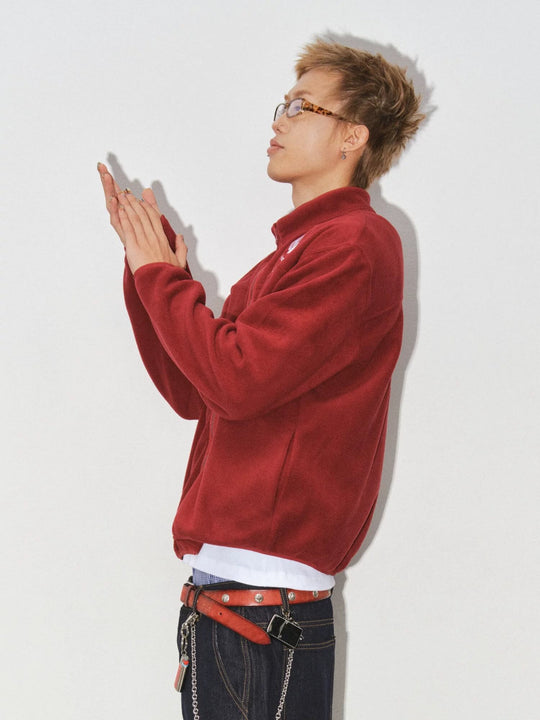 NOVACAM Burgundy Embroidered Fleece Zip Up Jacket | Face 3 Face