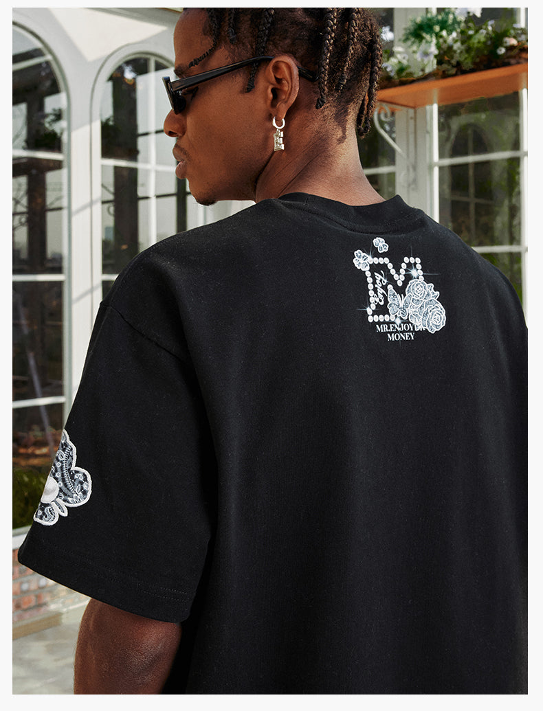 MEDM Lace Floral Rose Pearl Print Tee | Face 3 Face