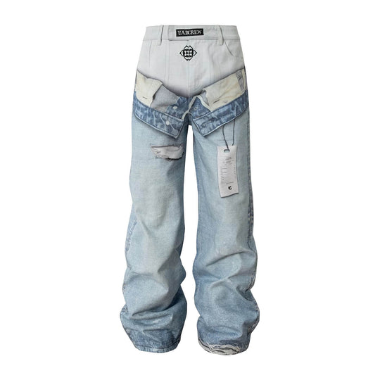 YADcrew 3D Digital Print Double Waist Washed Jeans | Face 3 Face