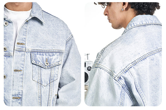 F3F Select Heavily Washed Light Blue Denim Jacket | Face 3 Face