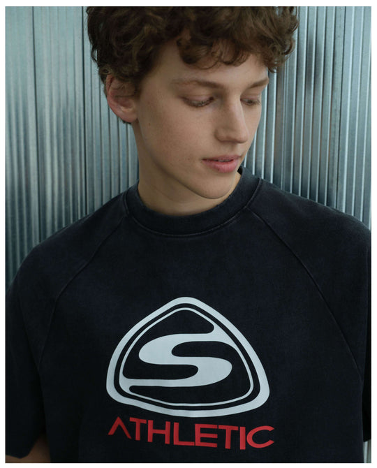 S45 Athletic Logo Distressed Raglan Short Sleeve Tee | Face 3 Face