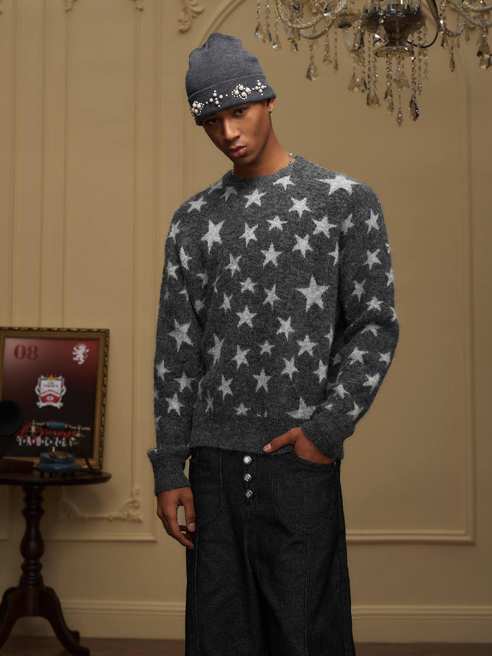 YADcrew All Over Star Fuzzy Knit Sweater | Face 3 Face