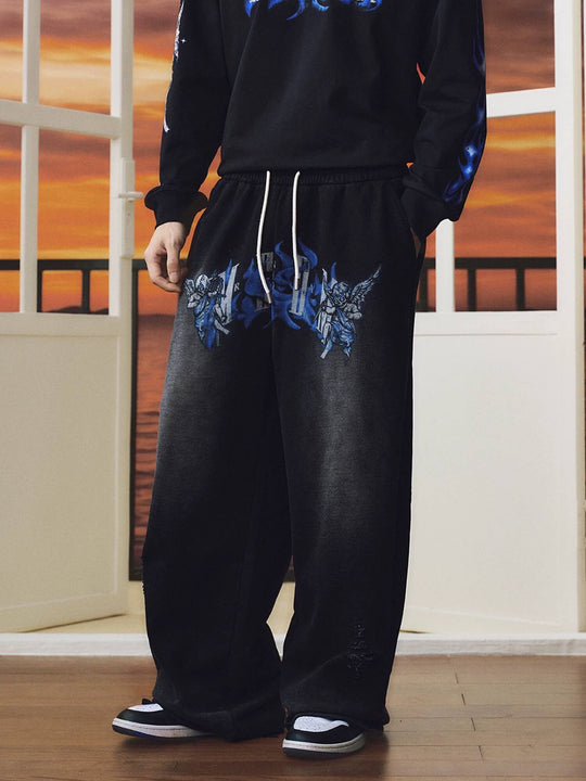 MEDM Skeleton Angel Graphic Print Washed Baggy Sweatpants | Face 3 Face