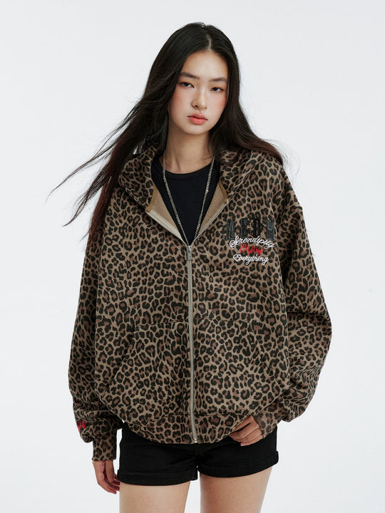 MEDM Embroidered Leopard Zip Up Hooded Jacket | Face 3 Face
